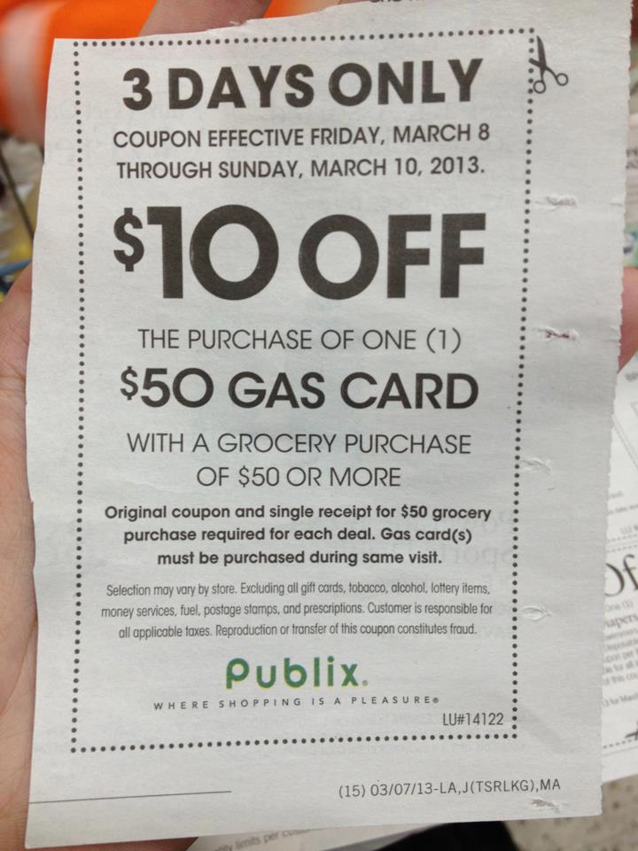 Get FREE Gas! Save 10 on Fuel Cards Coupon at Publix! Thrifty Momma