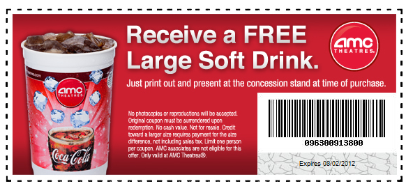 Print Free Large Soft Drink Coupon At Amc Theatres Thrifty Momma Ramblings