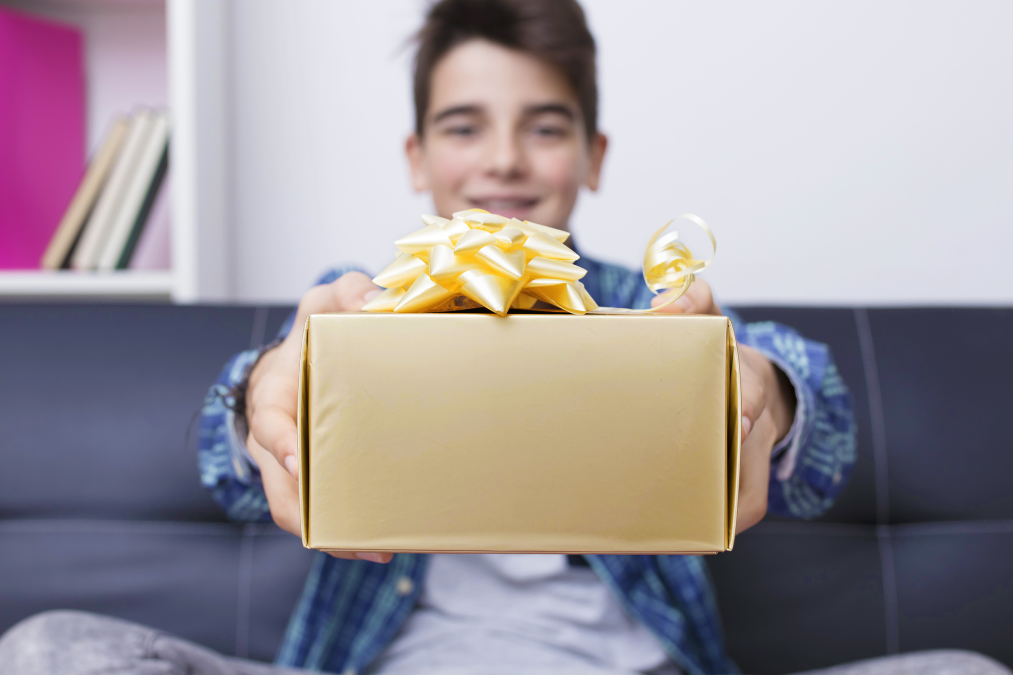 teen with gift