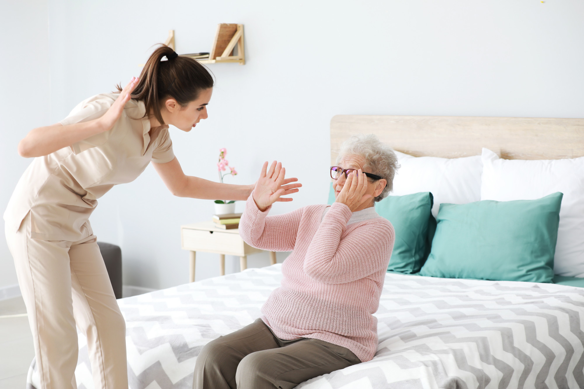 woman hitting elderly woman in nursing home