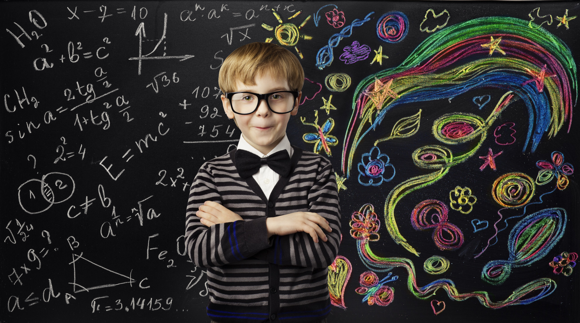 smart child with chalkboard background