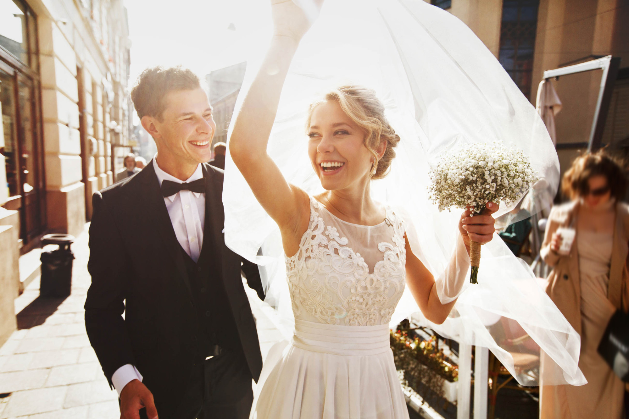 wedding couple on street