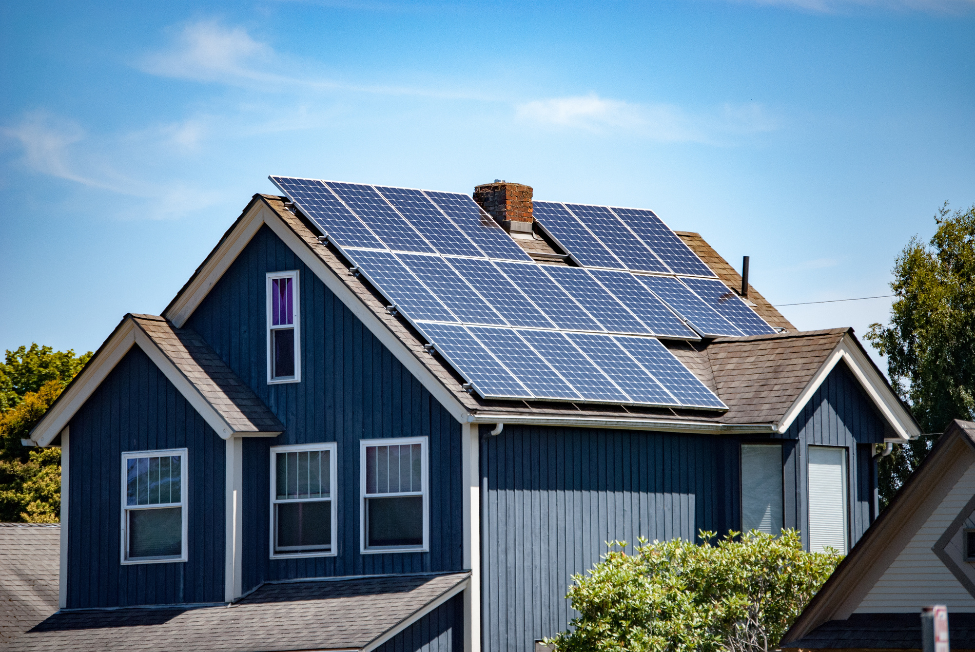 House with Solar Panels on the Roof